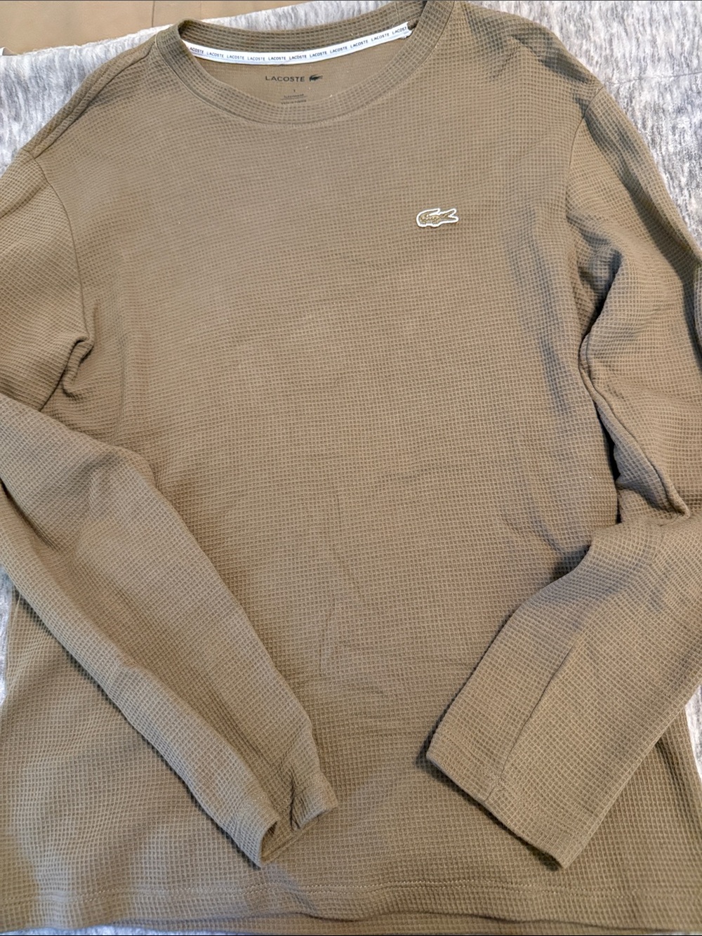 Lacoste Waffle Knit Long Sleeve Tee in Olive Green